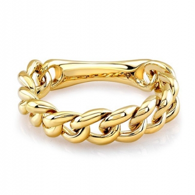 Fashion real 18k gold plated rings high quality polished simple design cuban design jewelry chain ring