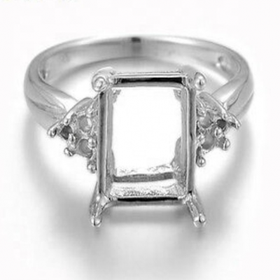 High quality jewelry 925 sterling silver custom rectangle stone based semi mount ring