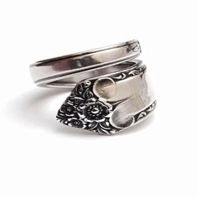 Manufacture adjustable engraved design retro vintage silver jewelry custom spoon antique ring