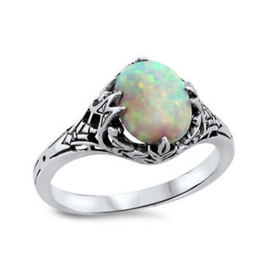 Manufacture high quality 925 sterling silver rings custom oval fire opal jewelry antique silver ring