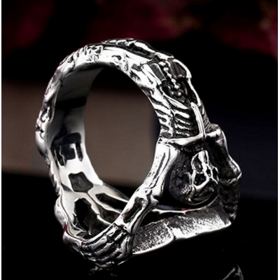 Custom design jewelry hip hop men rings vintage gothic skull  biker antique silver coffin ring
