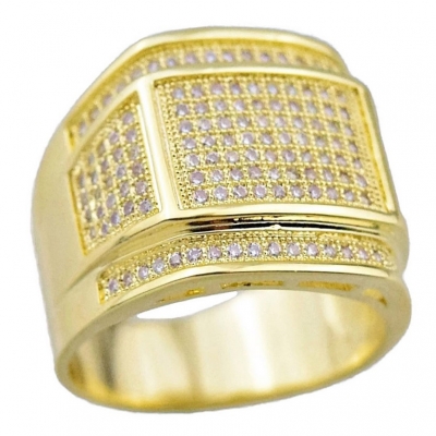 Customized European American style high quality gold color micro pave fake diamond cz men ring