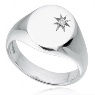 Manufacture high quality jewelry 925 sterling silver cubic zirconia star mirror polished signet ring 