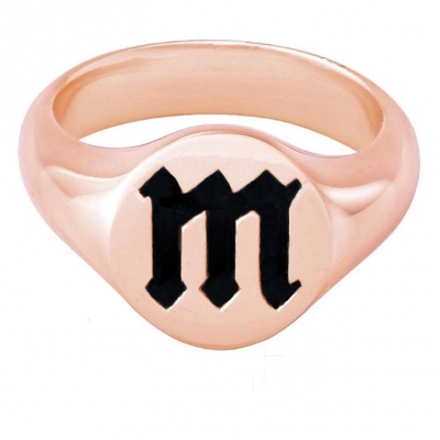 Manufacture fashion jewelry rose gold plated round signet engraved letters gothic Initial jewelry