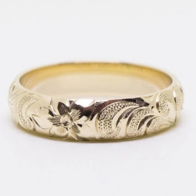 Customized real 14k gold plated fashion jewelry engraved handmade plumeria Hawaiian ring