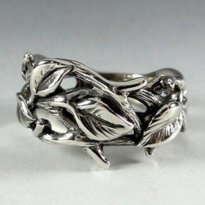 Custom unique design vintage oxidization tree branch leaf twig band ring 925 sterling silver ring