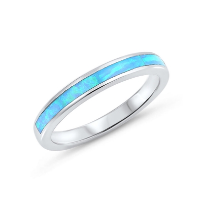 Manufacture gemstone jewelry 925 sterling silver custom channel inlay blue opal eternity ring silver