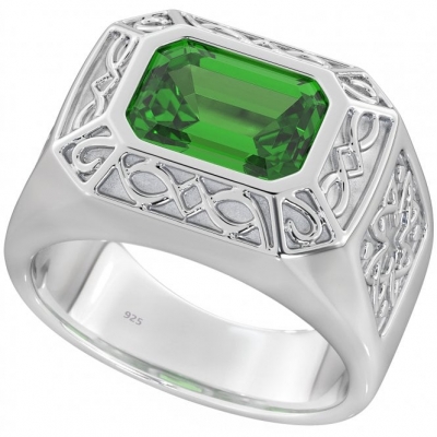 Custom High quality fashion men jewelry gemstone signet turkey 925 sterling silver cz emerald ring