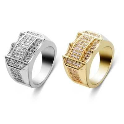 Hip hop ring jewelry fashion real gold plated design cubic zirconia gemstone men iced out rings