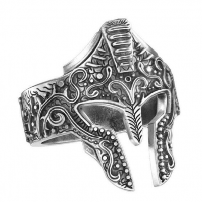 Custom cool men rings engraved jewelry retro vintage old silver antique Spartan Helmet knight ring