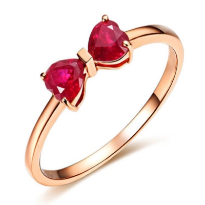 Manufacture women jewelry rose gold plated double heart design pink color gemstone ring