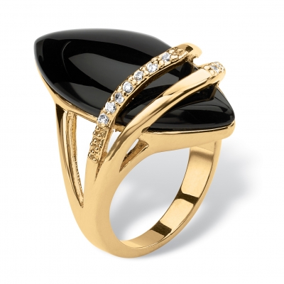 Wholesale women design black gemstone cubic zirconia onyx jewelry real gold plated rings jewelry