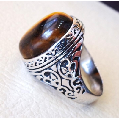 Manufacturer men jewelry black antique 925 sterling silver rings gemstone tiger eye turkish silver ring