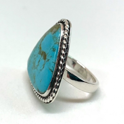 制造时尚珠宝复古复古氧化银大绿松石三角形大宝石戒指