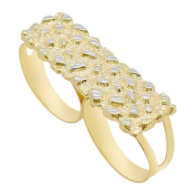  Manufacture fashion jewelry rings high quality real 18k gold plated nugget two finger ring for men
