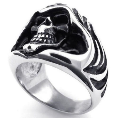 制造独特的设计，雕刻的头骨复古黑色哥特式不锈钢戒指