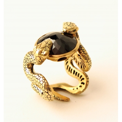 Manufacture fashion jewelry vintage real 18k gold plated black cubic zirconia rings with snake design