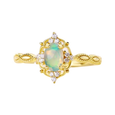 Custom women jewelry gemstone finger rings 925 sterling silver real 18k gold plated opal ring