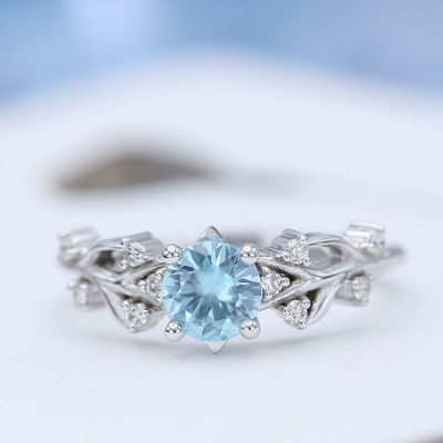 定制女性珠宝订婚戒指宝石高品质925纯银蓝色锆石戒指