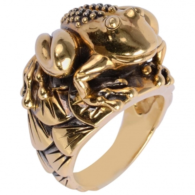 制造动物珠宝魔法黑色古董复古复古真正的18k镀金青蛙戒指