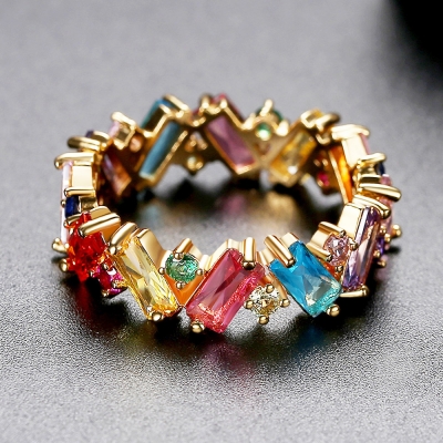 Manufacture fashion birthstone gemstone luxury women jewelry real gold plated rainbow ring