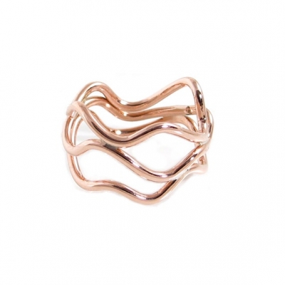 Manufacture fashion jewelry simple design finger rings women jewelry minimalist rose gold plated wave ring
