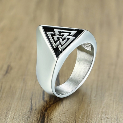 制造高品质的男人珠宝黑色古董三角形图章戒指925纯银维京戒指