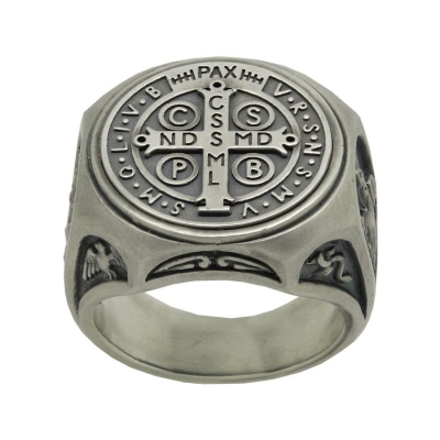 制造男子珠宝十字架印章戒指定制复古氧化旧纯银925宗教戒指