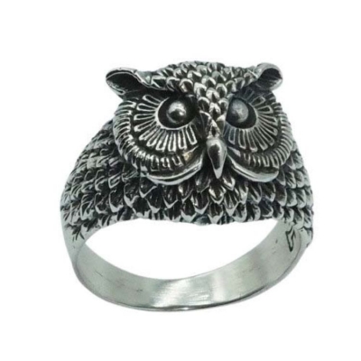 制造定制生动的动物猫头鹰鸟雕刻戒指古董氧化925纯银猫头鹰戒指