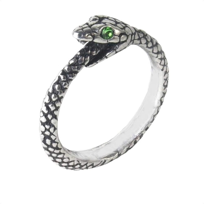 定制绿色立方氧化锆手指蛇戒指氧化925英镑纯银蛇衔尾蛇戒指