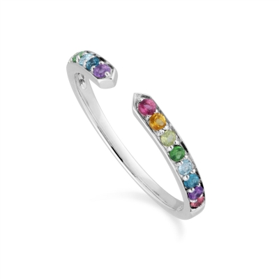 制造商立方氧化锆颜色彩虹手指戒指高品质925纯银开放宝石戒指