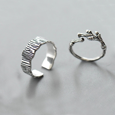 定制开口可调节的手指戒指氧化银复古纯银珠宝925戒指