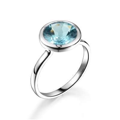 制造商妇女珠宝高品质天然宝石圆蓝色黄玉戒指925纯银