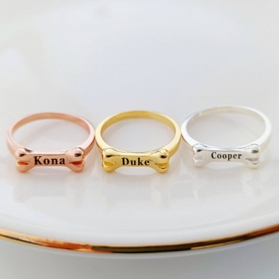 Wholesale engraved name custom finger ring high quality 925 sterling silver animal paw dog bone rings jewelry