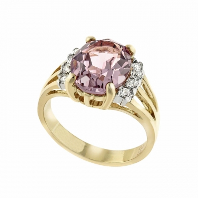 制造高品质的宝石戒指真正的18K镀金椭圆形切割紫色立方氧化锆戒指复古女人