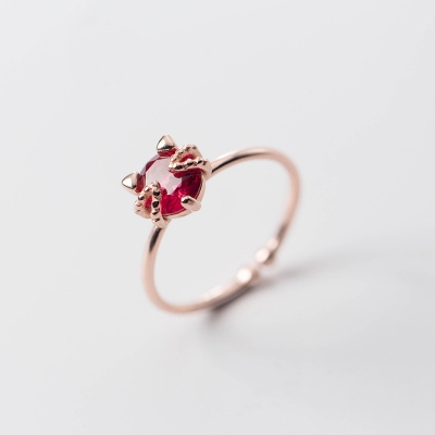 Women jewelry adjustable ring custom rose gold plated orange red cubic zirconia wedding open rings