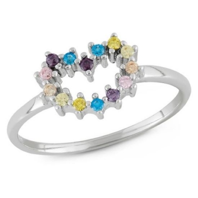 Manufacture women jewelry birthstone ring dainty custom 925 sterling silver rainbow cubic zirconia heart ring