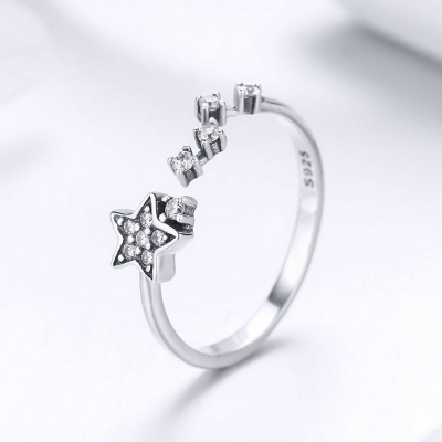  Manufacture delicate open adjustable ring women jewelry star 925 sterling silver cubic zirconia ring
