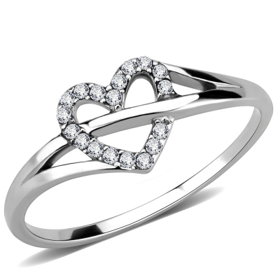 Wholesale finger rings jewelry high quality polished custom love heart cubic zirconia stainless steel ring