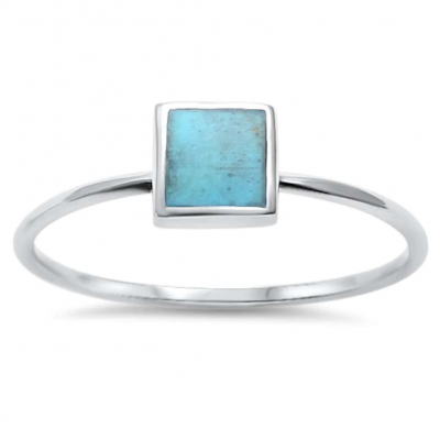 Manufacture women jewelry dainty gemstone rings blue turquoise sterling silver princess cut turquoise ring