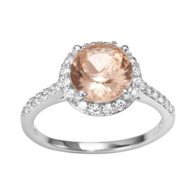 Manufacturer women jewelry gemstone engagement ring promise halo sterling silver rings morganite