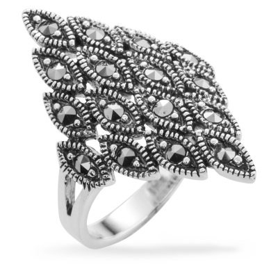 制造商独特的设计黑色立方氧化锆定制氧化银古埃及启发白铁矿戒指