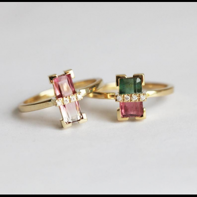 Manufacturer gemstone cz rings real 18k yellow gold plated 925 sterling silver watermelon tourmaline ring