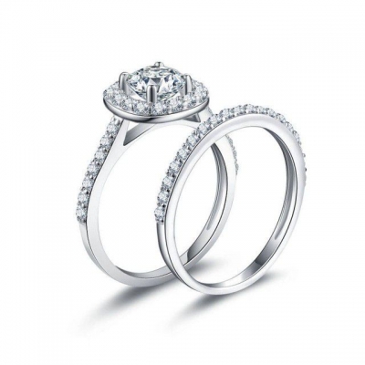 制造商订婚新娘戒指5A立方氧化锆菱形铑镀925斯特林银结婚戒指套戒