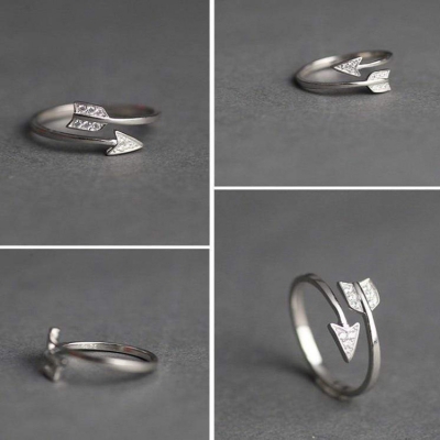 制造可调手指戒指妇女珠宝立方氧化锆精致箭925纯银可调整大小戒指