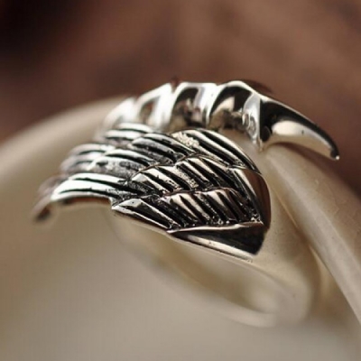 制造可调戒指高品质珠宝复古复古黑色古董925纯银翅膀戒指