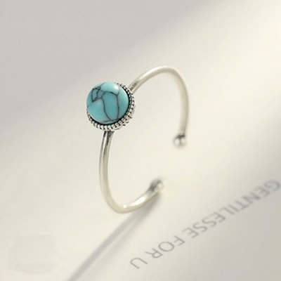 定制开放可调节的手指戒指设计简单的宝石珠宝绿松石纯银戒指妇女