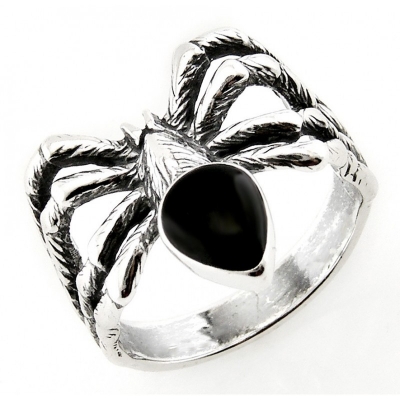 制作独特设计的珠宝黑色珐琅戒指氧化纯银925蜘蛛银戒指