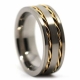 Fashion men jewelry wide band rings two channel rope chain inlay 18k gold plated titanium ring