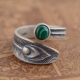 Customized gemstone malachite vintage 925 sterling silver with antique peacock feather spoon adjustable ring